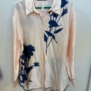Anthropologie Peach and Navy Floral Button Down Shirt